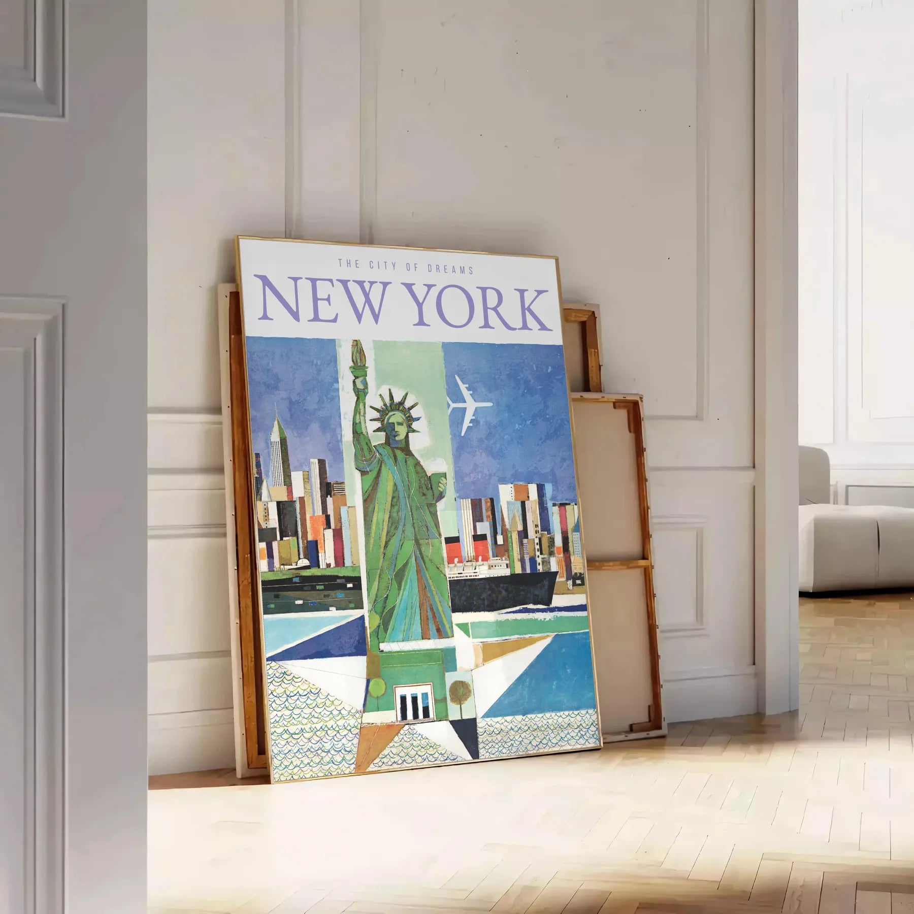 allure New York stunning travel poster vibrant blue gray tones wall art thoughtful gift artwork city essence various sizes A4 cm A0