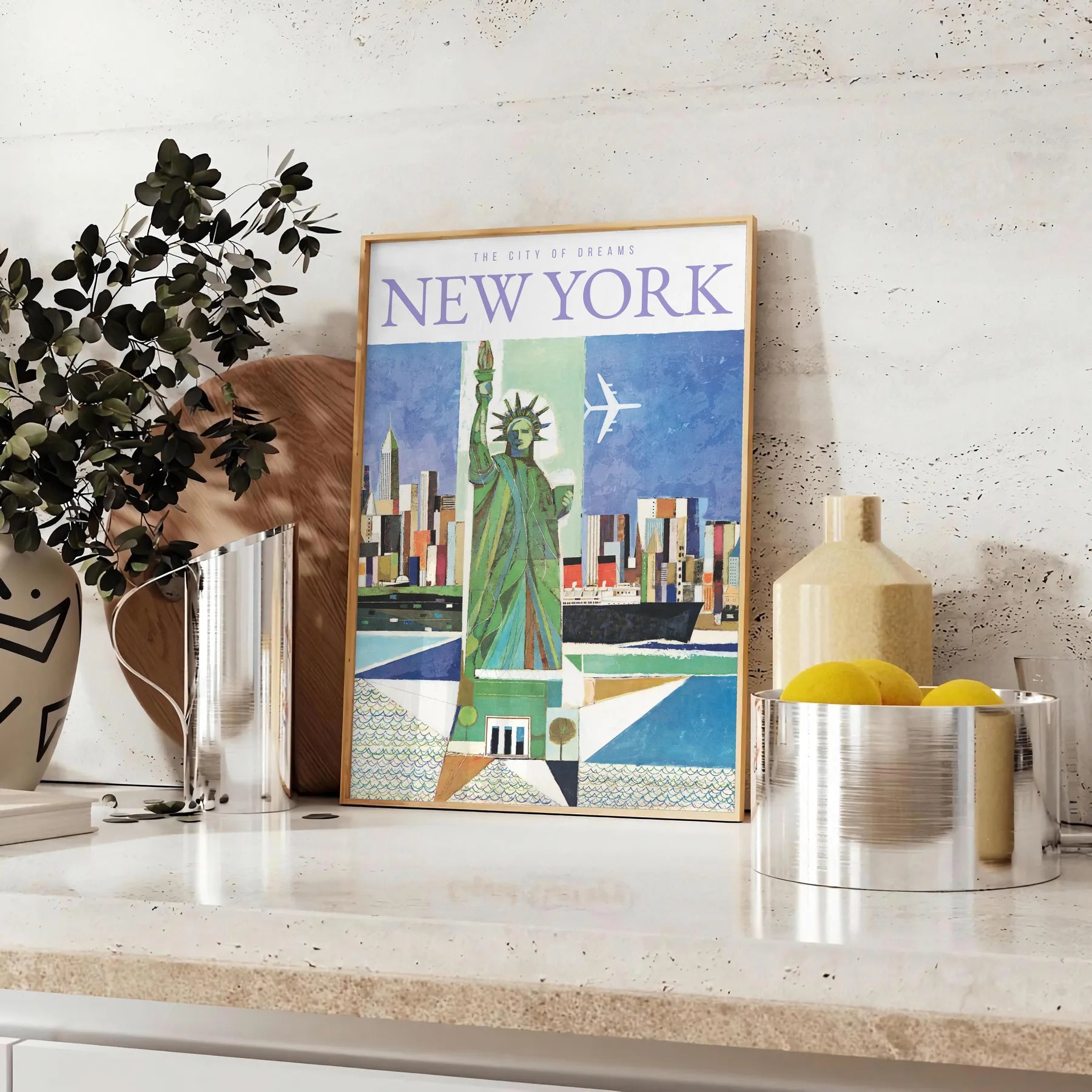 allure New York stunning travel poster vibrant blue gray tones wall art thoughtful gift artwork city essence various sizes A4 cm A0