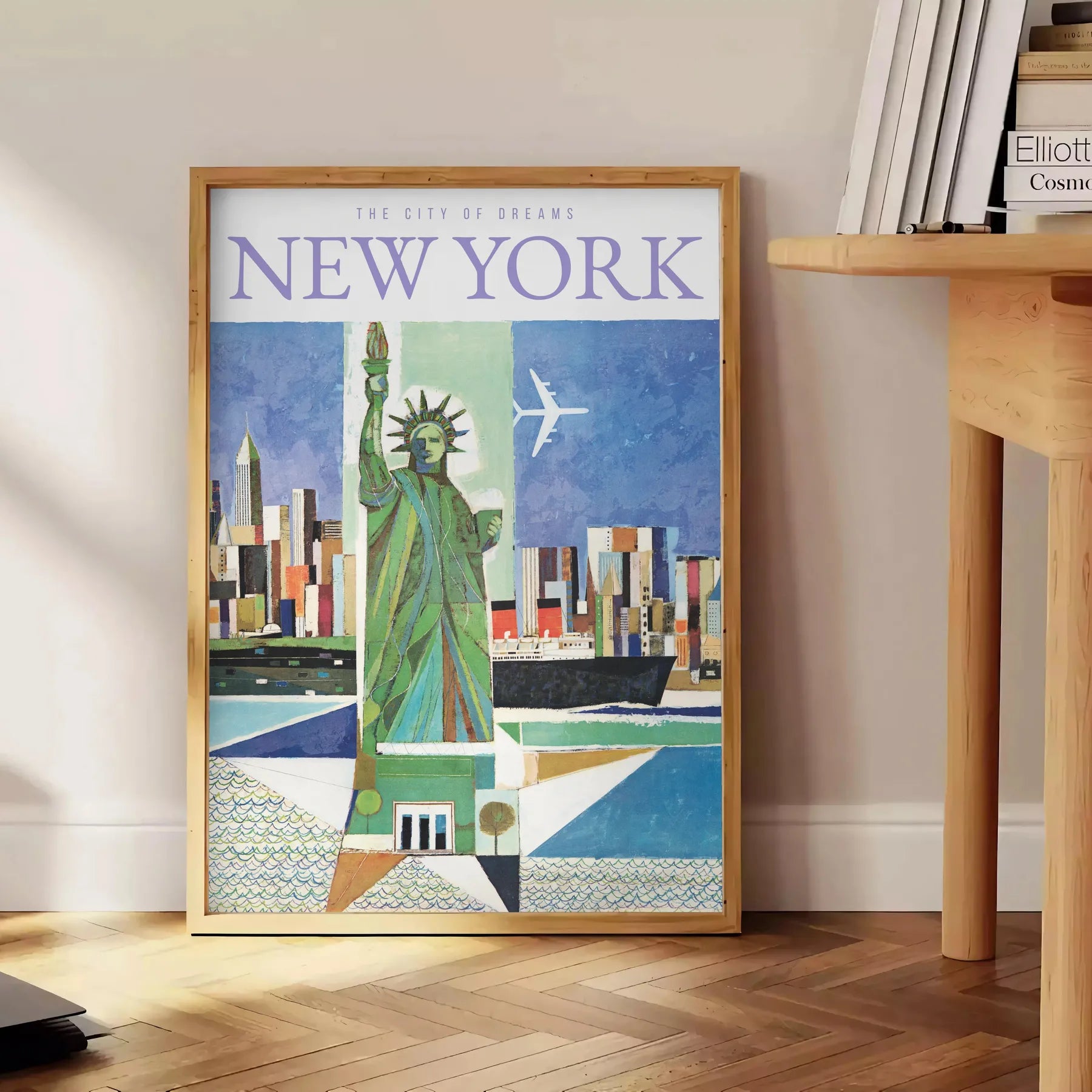 allure New York stunning travel poster vibrant blue gray tones wall art thoughtful gift artwork city essence various sizes A4 cm A0