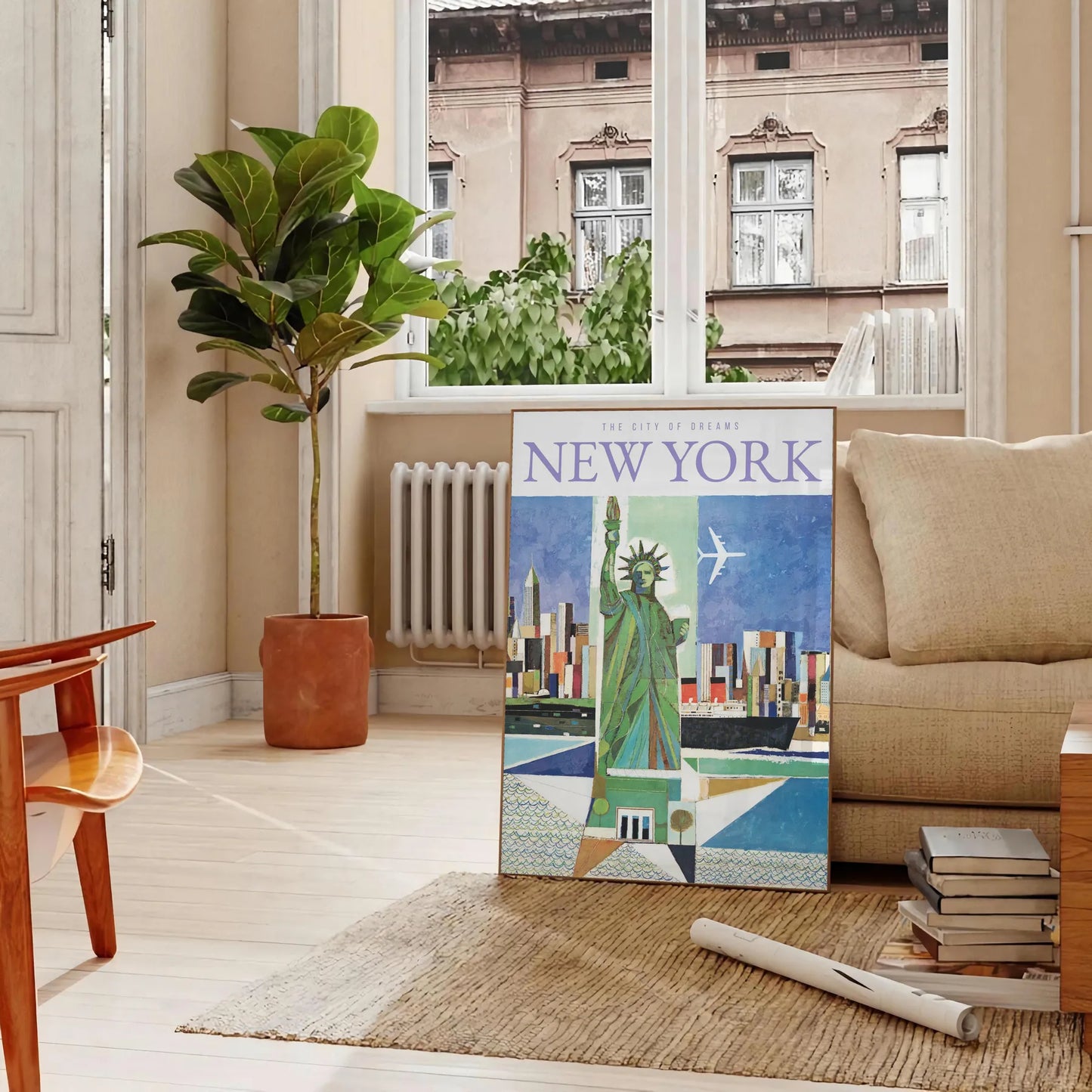 allure New York stunning travel poster vibrant blue gray tones wall art thoughtful gift artwork city essence various sizes A4 cm A0