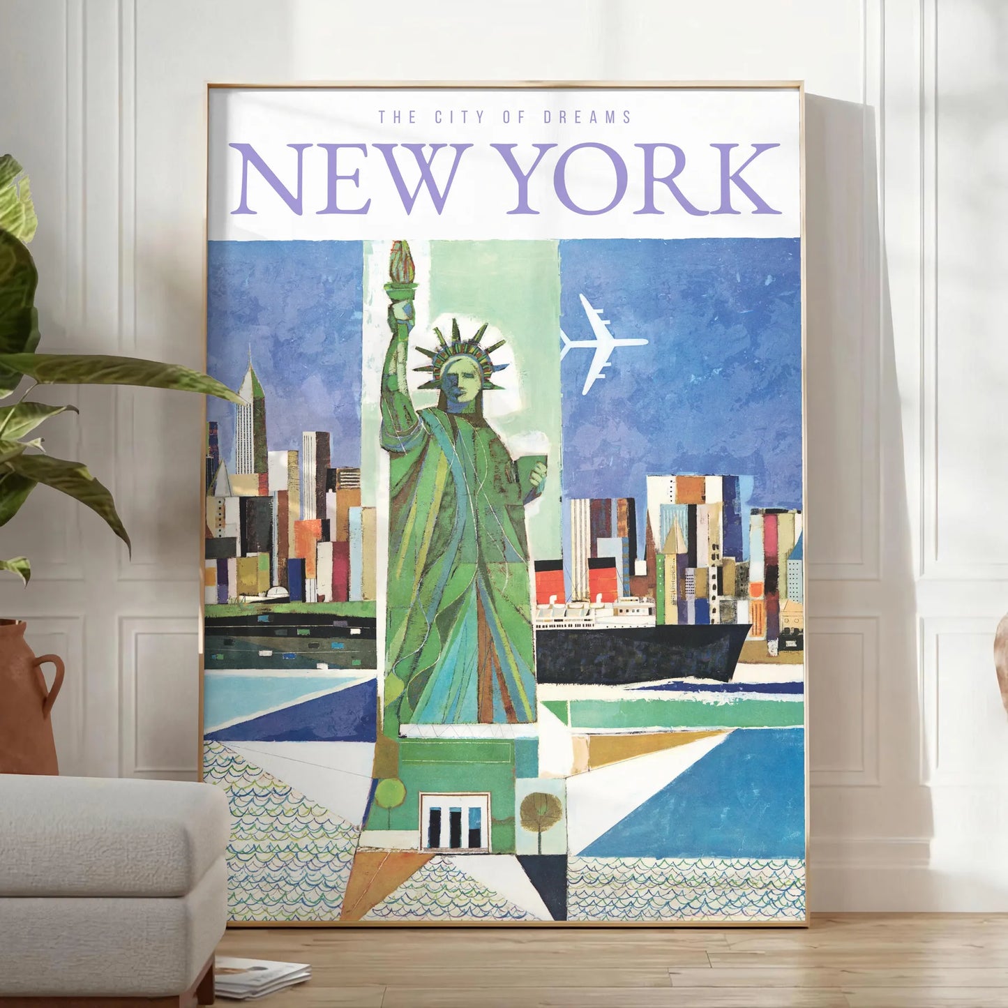 allure New York stunning travel poster vibrant blue gray tones wall art thoughtful gift artwork city essence various sizes A4 cm A0