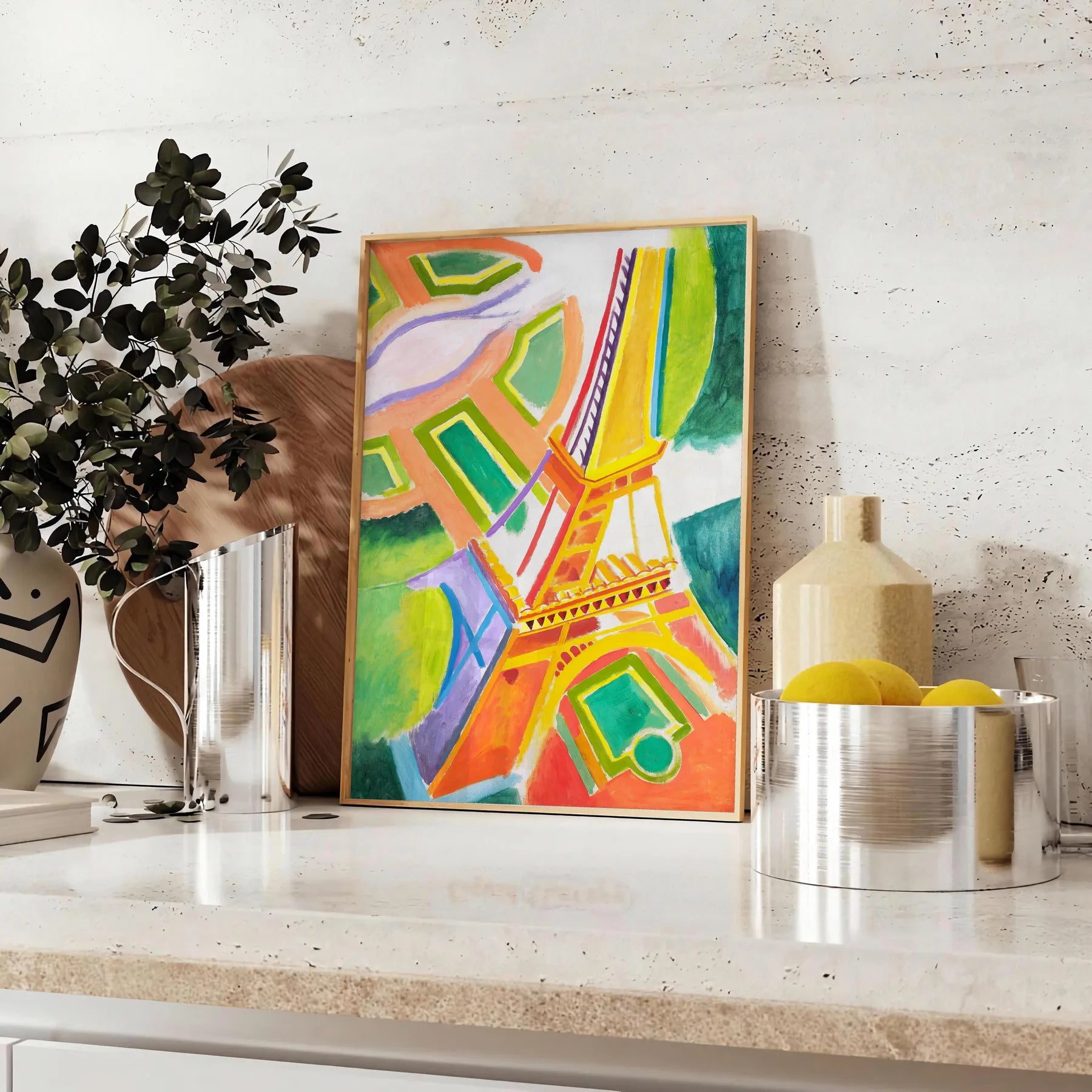 space Paris graphic poster stunning blend vibrant orange blue eye wall art perfect gift touch elegance room sizes A4 cm A0