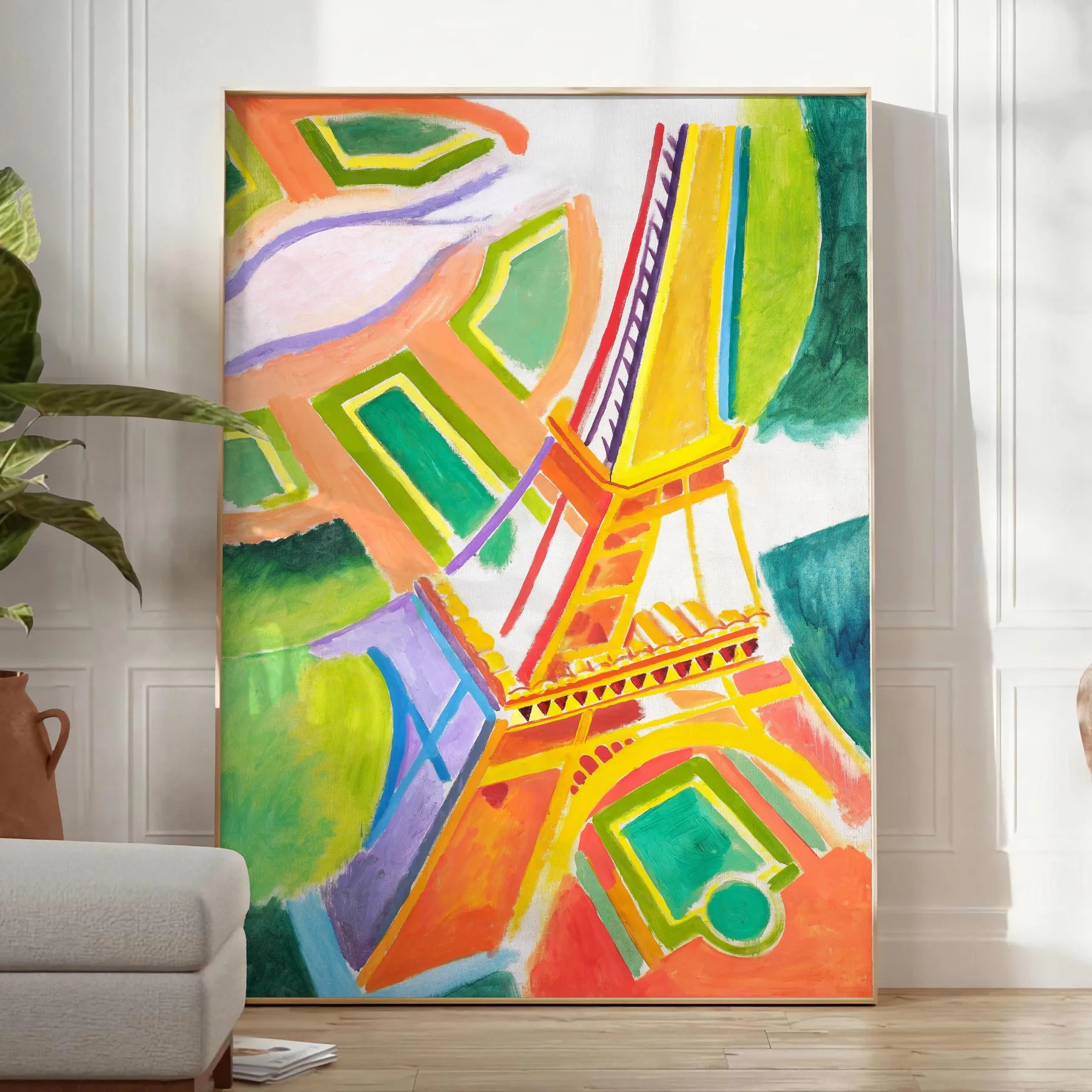 space Paris graphic poster stunning blend vibrant orange blue eye wall art perfect gift touch elegance room sizes A4 cm A0