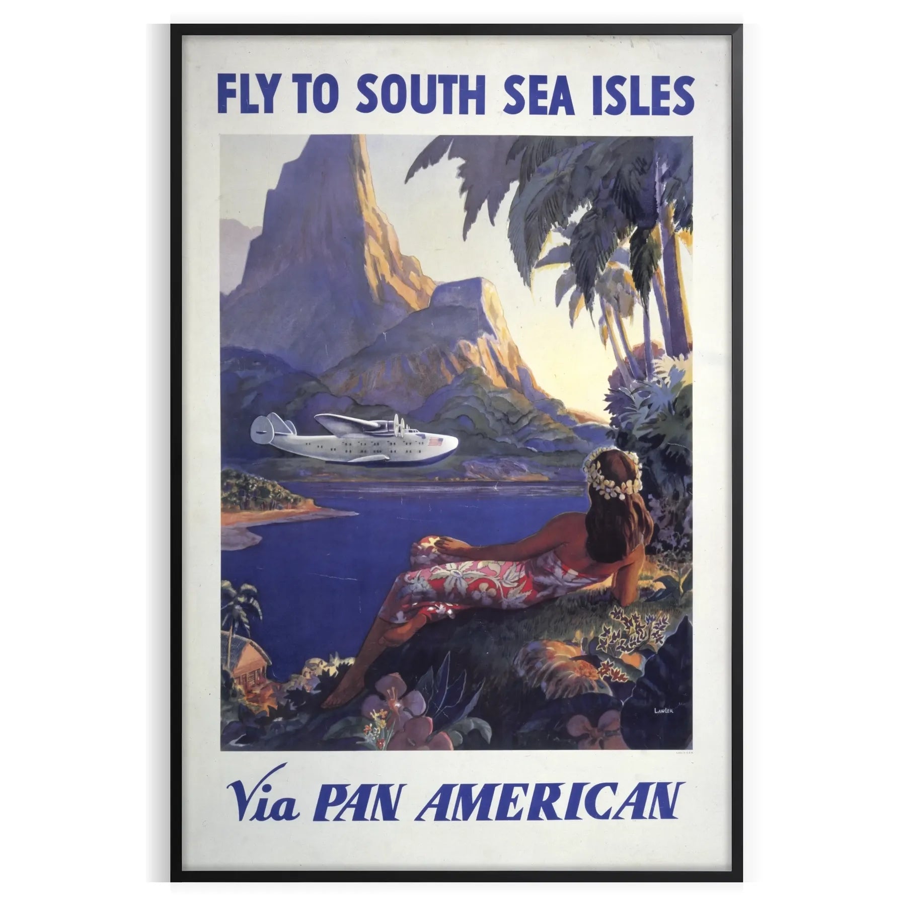 charm vintage travel Pan American poster timeless gray green palette captivating wall art perfect gift lovers space stunning print sizes A4 cm A0