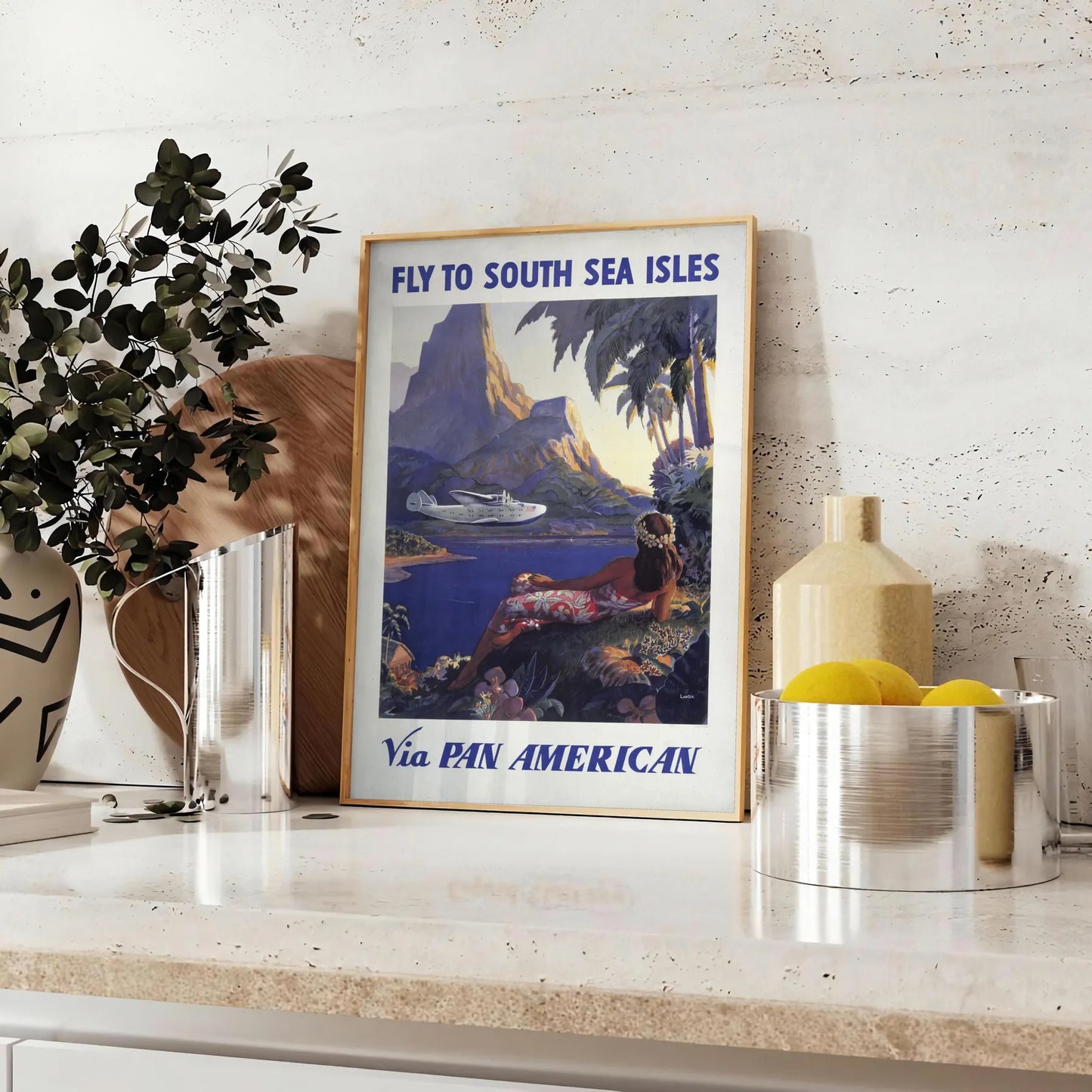 charm vintage travel Pan American poster timeless gray green palette captivating wall art perfect gift lovers space stunning print sizes A4 cm A0