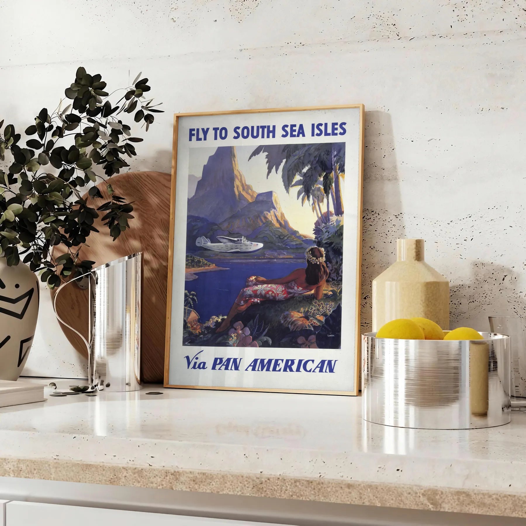 charm vintage travel Pan American poster timeless gray green palette captivating wall art perfect gift lovers space stunning print sizes A4 cm A0