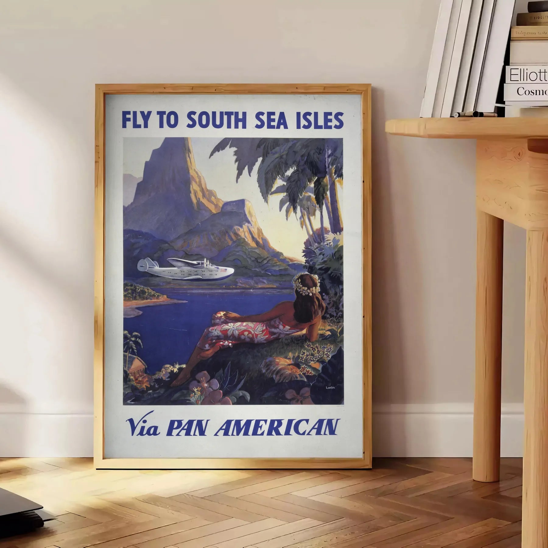 charm vintage travel Pan American poster timeless gray green palette captivating wall art perfect gift lovers space stunning print sizes A4 cm A0