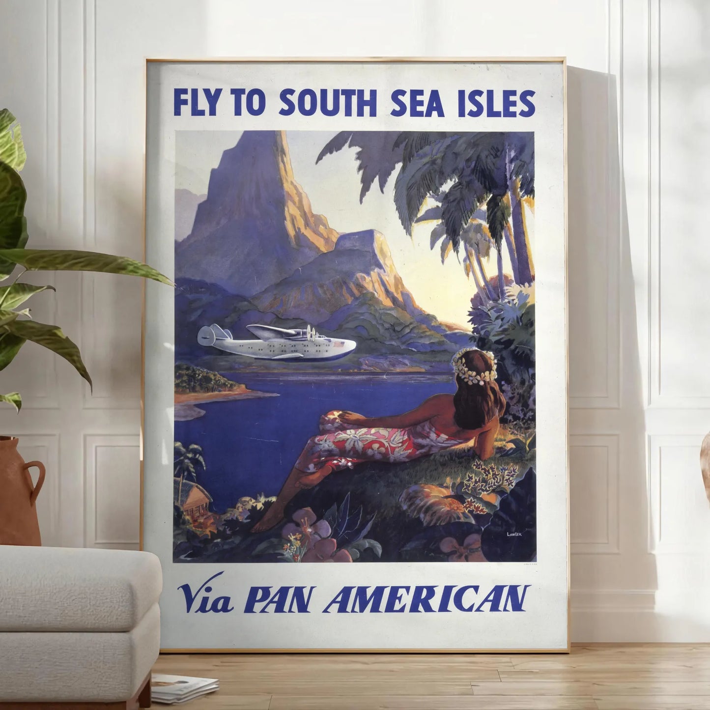 charm vintage travel Pan American poster timeless gray green palette captivating wall art perfect gift lovers space stunning print sizes A4 cm A0