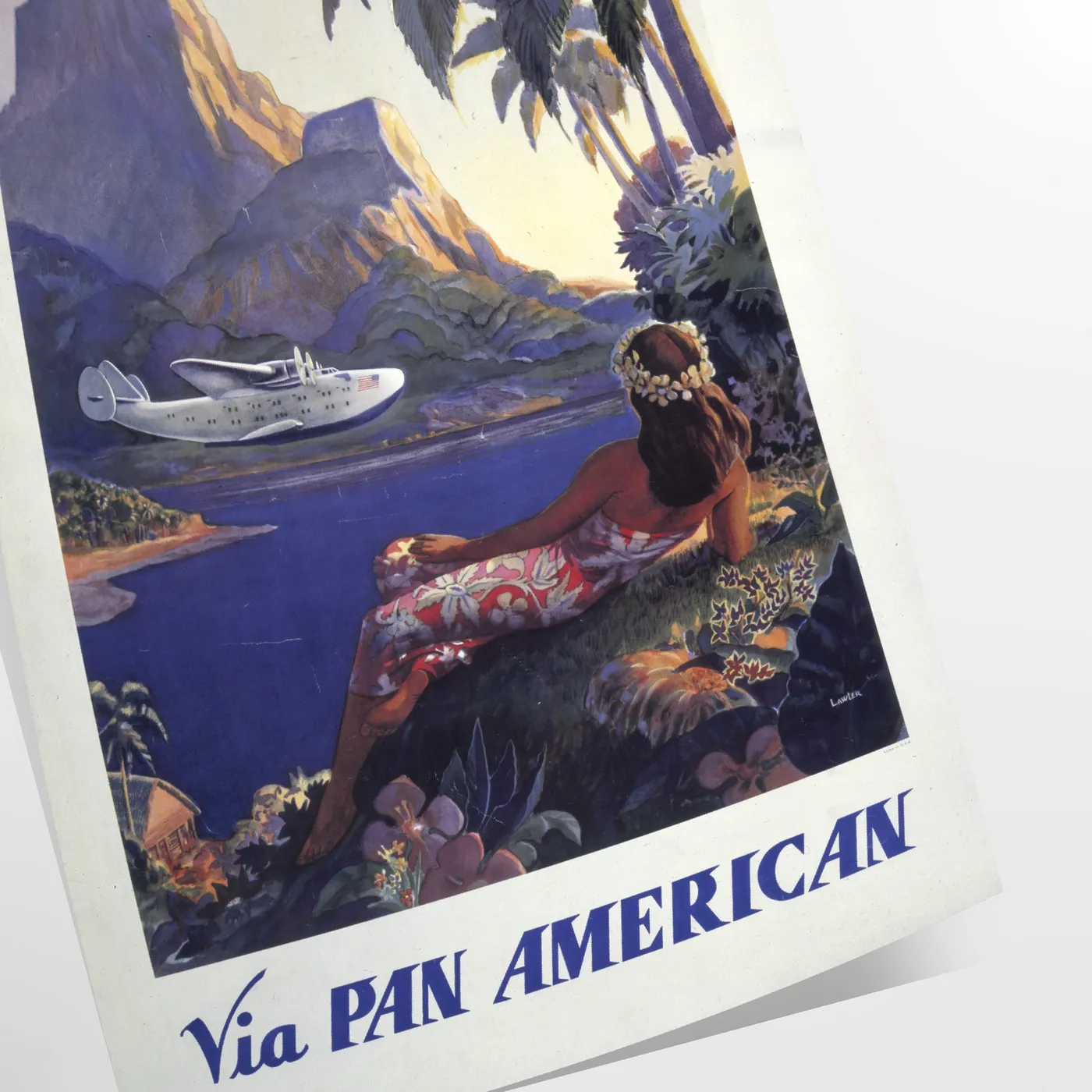 charm vintage travel Pan American poster timeless gray green palette captivating wall art perfect gift lovers space stunning print sizes A4 cm A0