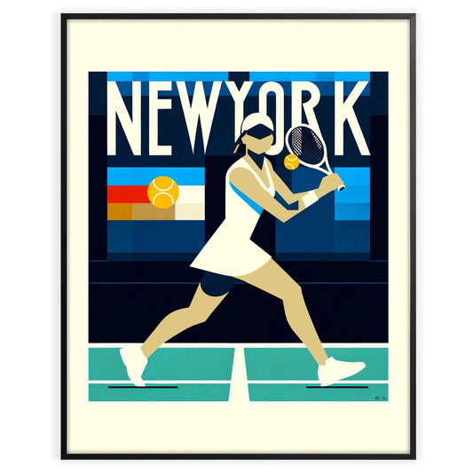 Vintage New York Lady tennis poster inspired by New York and the US Open