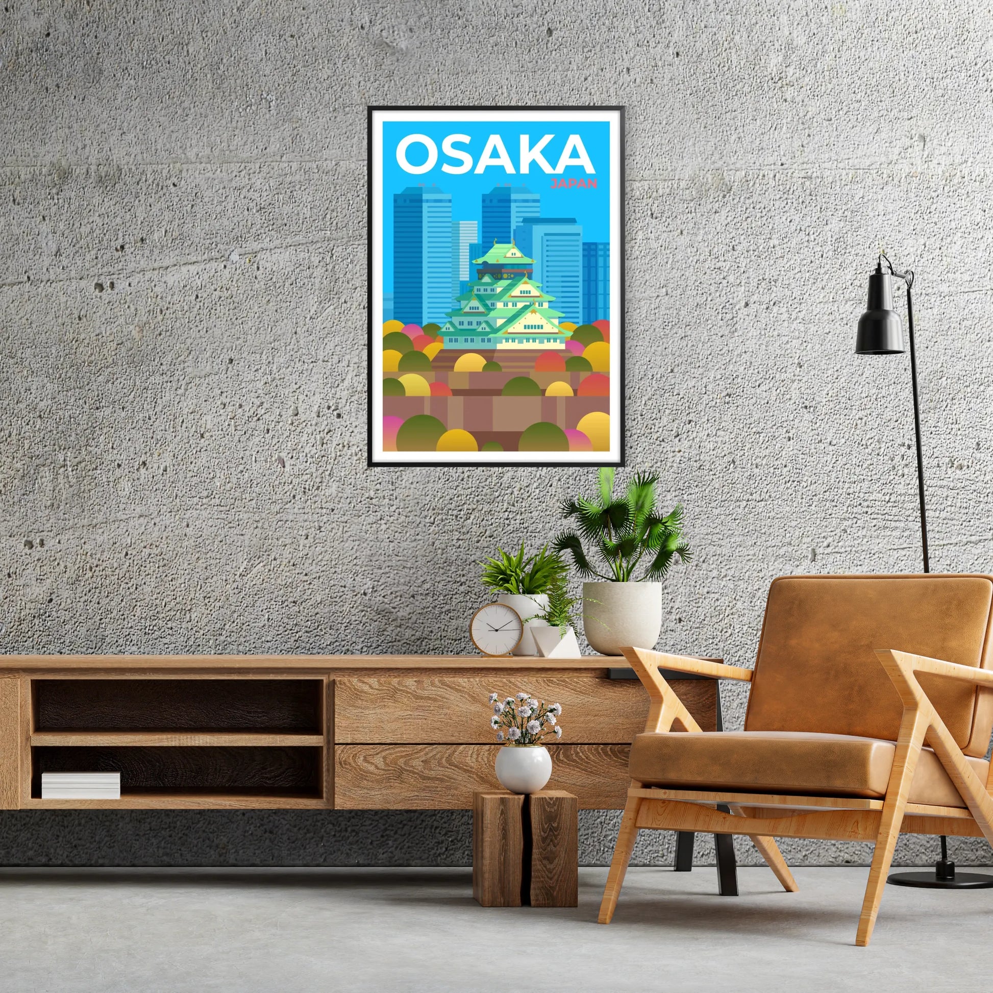 charm Osaka Japan captivating brown gray poster stunning wall art piece elegance culture space perfect gift sizes A4 cm A0 decor unique print today