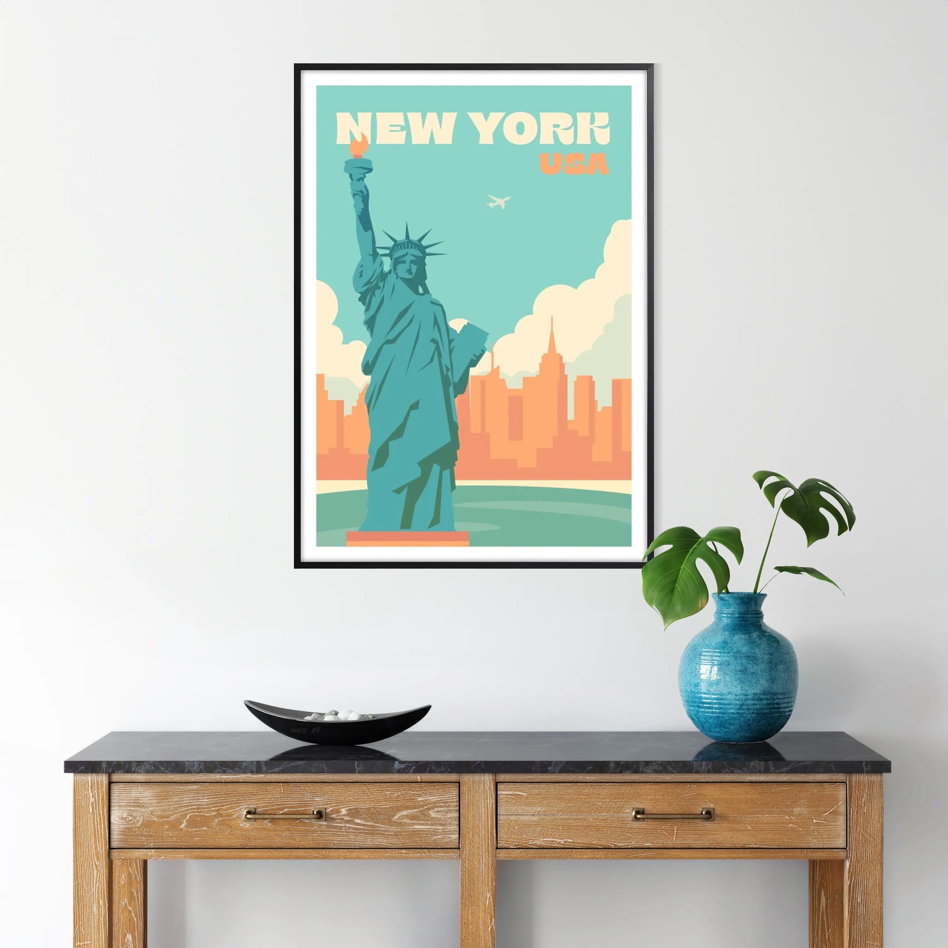 allure New York stylish gray green travel poster metropolitan touch space stunning artwork ideal gift city lovers framed frameless option wall art collection