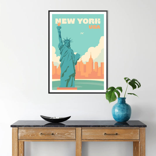 allure New York stylish gray green travel poster metropolitan touch space stunning artwork ideal gift city lovers framed frameless option wall art collection