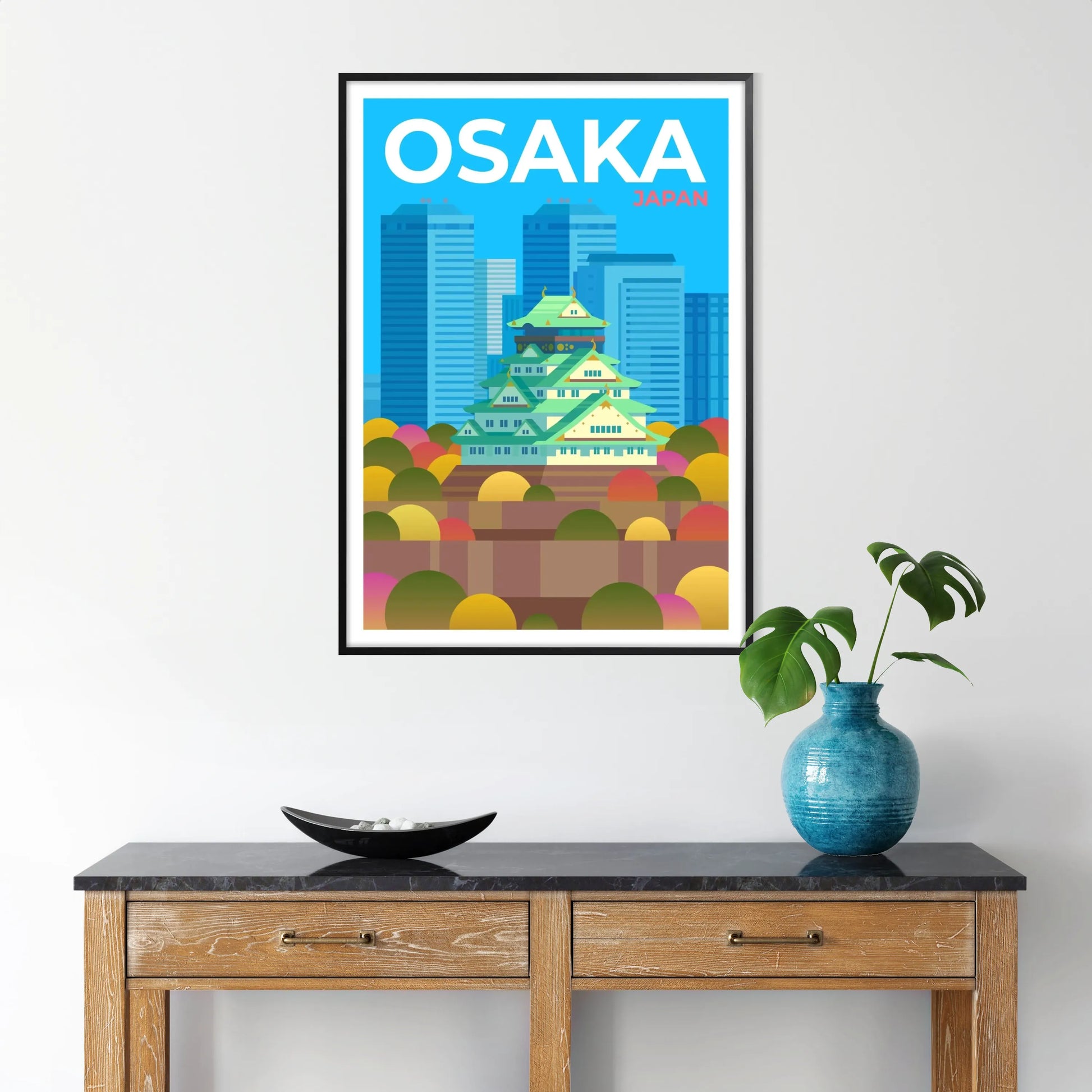 charm Osaka Japan captivating brown gray poster stunning wall art piece elegance culture space perfect gift sizes A4 cm A0 decor unique print today