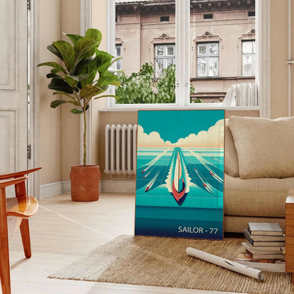 sail vibrant maritime adventure Ocean Boat Sailor 77 poster stunning orange blue hues captivating wall art perfect gift sea lovers sizes A4 cm A0 walls