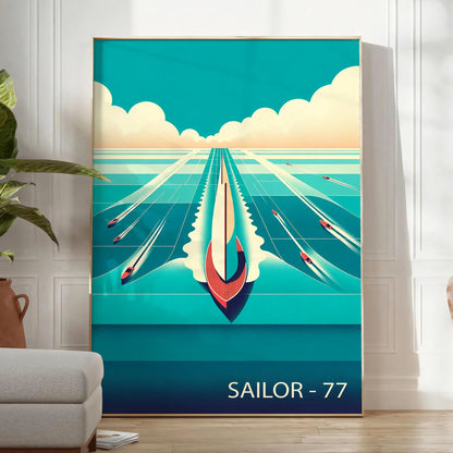 sail vibrant maritime adventure Ocean Boat Sailor 77 poster stunning orange blue hues captivating wall art perfect gift sea lovers sizes A4 cm A0 walls